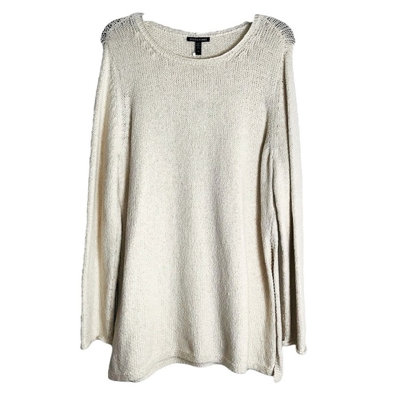 $288 Eileen Fisher Soft White Ballet Neck Pullover Alpaca Wool Knit Sweater  NWT - Picture 1 of 5